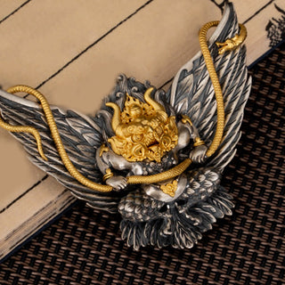 Buddha Gift 925 Sterling Silver Tibetan Garuda Bird Dragon Snake Wisdom Necklace Pendant