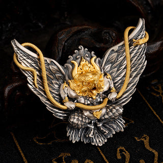 Buddha Gift 925 Sterling Silver Tibetan Garuda Bird Dragon Snake Wisdom Necklace Pendant