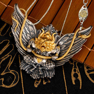 Buddha Gift 925 Sterling Silver Tibetan Garuda Bird Dragon Snake Wisdom Necklace Pendant