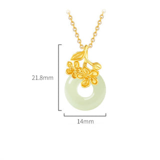 Buddha Gift Hetian Jade 999 Sterling Silver Peace Buckle Peach Blossom Necklace Pendant