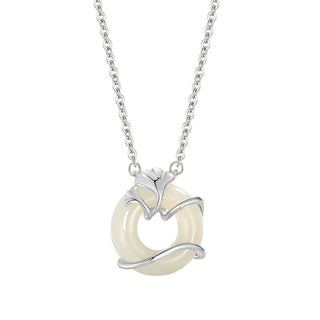 Buddha Gift Hetian Jade 925 Sterling Silver Peace Buckle Ginkgo Leaf Necklace Pendant