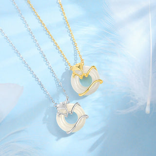 Buddha Gift Hetian Jade 925 Sterling Silver Peace Buckle Ginkgo Leaf Necklace Pendant