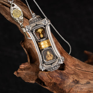 Buddha Gift 925 Sterling Silver Tibetan Zakiram Goddess of Wealth Blessing Necklace Pendant