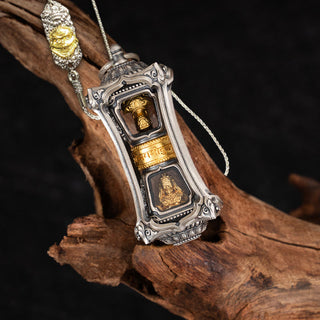 Buddha Gift 925 Sterling Silver Tibetan Zakiram Goddess of Wealth Blessing Necklace Pendant