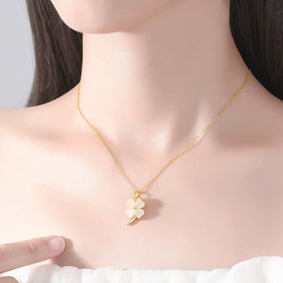 Buddha Gift Hetian Jade 925 Sterling Silver Four Leaf Clover Necklace Pendant