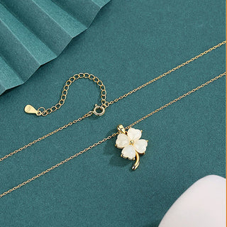 Buddha Gift Hetian Jade 925 Sterling Silver Four Leaf Clover Necklace Pendant