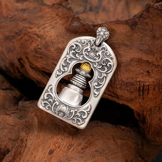 Buddha Gift 925 Sterling Silver Tibetan Garuda Bird Vajra Dorje Bell Protection Necklace Pendant