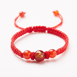 Buddha Gift Natural Red Agate Chinese Zodiac Red String Braided Protection Luck Bracelet