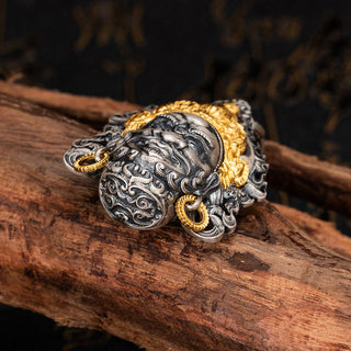 Buddha Gift 925 Sterling Silver Tibetan Yellow Jambhala God of Wealth Protection Necklace Pendant