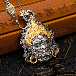 Buddha Gift 925 Sterling Silver Tibetan Yellow Jambhala God of Wealth Protection Necklace Pendant