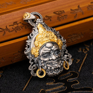 Buddha Gift 925 Sterling Silver Tibetan Yellow Jambhala God of Wealth Protection Necklace Pendant