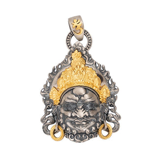 Buddha Gift 925 Sterling Silver Tibetan Yellow Jambhala God of Wealth Protection Necklace Pendant