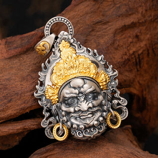 Buddha Gift 925 Sterling Silver Tibetan Yellow Jambhala God of Wealth Protection Necklace Pendant