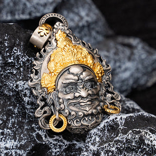 Buddha Gift 925 Sterling Silver Tibetan Yellow Jambhala God of Wealth Protection Necklace Pendant