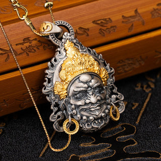 Buddha Gift 925 Sterling Silver Tibetan Yellow Jambhala God of Wealth Protection Necklace Pendant