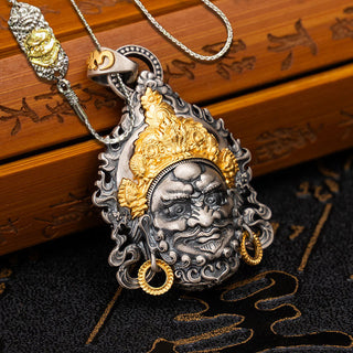 Buddha Gift 925 Sterling Silver Tibetan Yellow Jambhala God of Wealth Protection Necklace Pendant