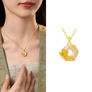 Buddha Gift Chalcedony 925 Sterling Silver Peace Buckle Flowers Necklace Pendant