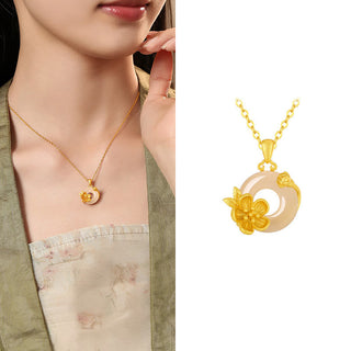 Buddha Gift Chalcedony 925 Sterling Silver Peace Buckle Flowers Necklace Pendant