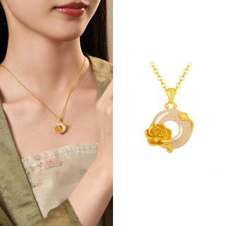 Buddha Gift Chalcedony 925 Sterling Silver Peace Buckle Flowers Necklace Pendant