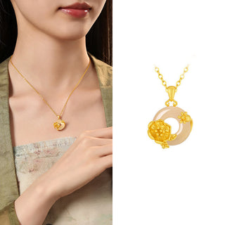 Buddha Gift Chalcedony 925 Sterling Silver Peace Buckle Flowers Necklace Pendant