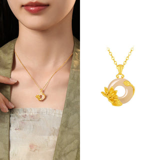 Buddha Gift Chalcedony 925 Sterling Silver Peace Buckle Flowers Necklace Pendant