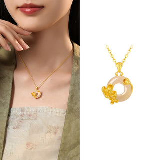 Buddha Gift Chalcedony 925 Sterling Silver Peace Buckle Flowers Necklace Pendant