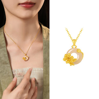 Buddha Gift Chalcedony 925 Sterling Silver Peace Buckle Flowers Necklace Pendant