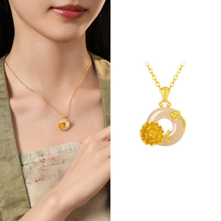 Buddha Gift Chalcedony 925 Sterling Silver Peace Buckle Flowers Necklace Pendant