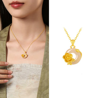 Buddha Gift Chalcedony 925 Sterling Silver Peace Buckle Flowers Necklace Pendant