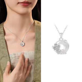 Buddha Gift Chalcedony 925 Sterling Silver Peace Buckle Flowers Necklace Pendant