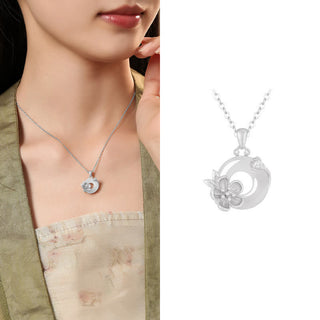 Buddha Gift Chalcedony 925 Sterling Silver Peace Buckle Flowers Necklace Pendant