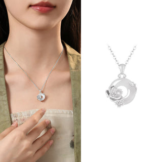 Buddha Gift Chalcedony 925 Sterling Silver Peace Buckle Flowers Necklace Pendant