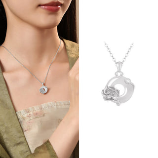 Buddha Gift Chalcedony 925 Sterling Silver Peace Buckle Flowers Necklace Pendant