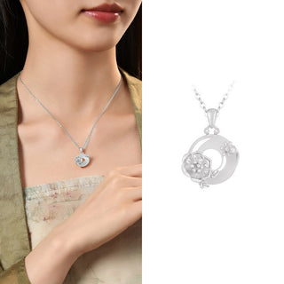 Buddha Gift Chalcedony 925 Sterling Silver Peace Buckle Flowers Necklace Pendant