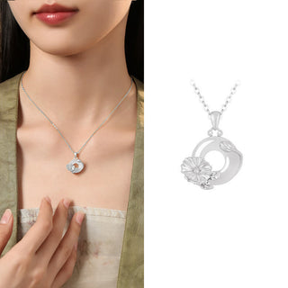 Buddha Gift Chalcedony 925 Sterling Silver Peace Buckle Flowers Necklace Pendant