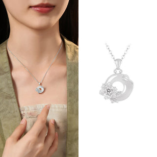 Buddha Gift Chalcedony 925 Sterling Silver Peace Buckle Flowers Necklace Pendant