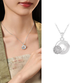 Buddha Gift Chalcedony 925 Sterling Silver Peace Buckle Flowers Necklace Pendant