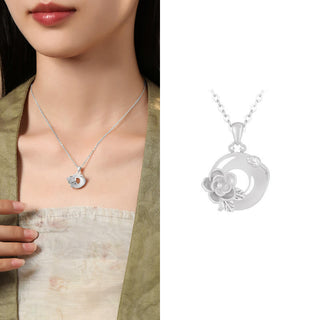 Buddha Gift Chalcedony 925 Sterling Silver Peace Buckle Flowers Necklace Pendant