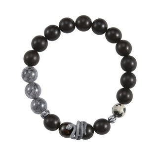 Buddha Gift Ebony Wood Black Rutilated Quartz 925 Sterling Silver Year Of The Snake Balance Bracelet