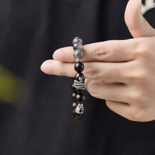 Buddha Gift Ebony Wood Black Rutilated Quartz 925 Sterling Silver Year Of The Snake Balance Bracelet
