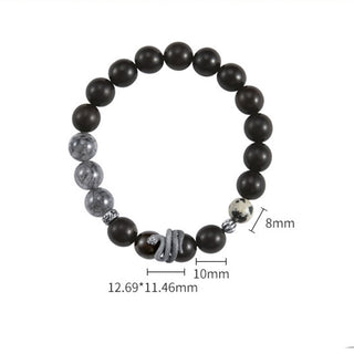 Buddha Gift Ebony Wood Black Rutilated Quartz 925 Sterling Silver Year Of The Snake Balance Bracelet