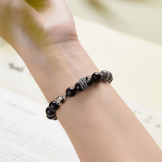 Buddha Gift Ebony Wood Black Rutilated Quartz 925 Sterling Silver Year Of The Snake Balance Bracelet