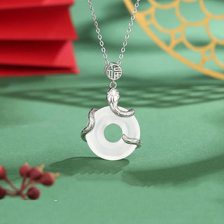 Buddha Gift Chalcedony Peace Buckle 925 Sterling Silver Fu Character Year Of The Snake Positive Necklace Pendant