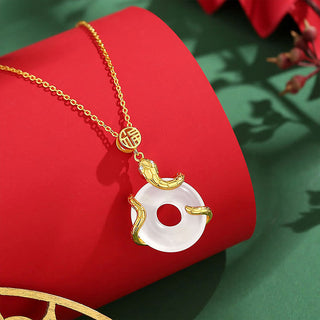 Buddha Gift Chalcedony Peace Buckle 925 Sterling Silver Fu Character Year Of The Snake Positive Necklace Pendant