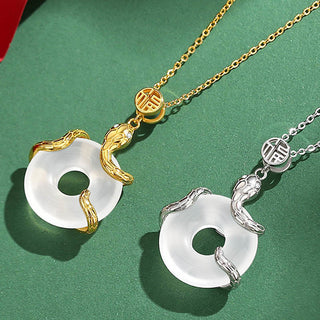 Buddha Gift Chalcedony Peace Buckle 925 Sterling Silver Fu Character Year Of The Snake Positive Necklace Pendant