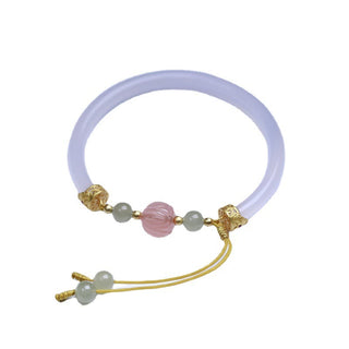 Buddha Gift Natural White Agate Lotus Hetian Jade Beads Positive Bracelet Bangle