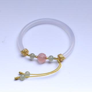 Buddha Gift Natural White Agate Lotus Hetian Jade Beads Positive Bracelet Bangle