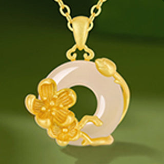 Buddha Gift Chalcedony 925 Sterling Silver Peace Buckle Flowers Necklace Pendant