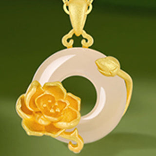 Buddha Gift Chalcedony 925 Sterling Silver Peace Buckle Flowers Necklace Pendant