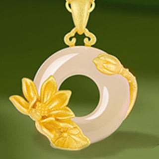 Buddha Gift Chalcedony 925 Sterling Silver Peace Buckle Flowers Necklace Pendant